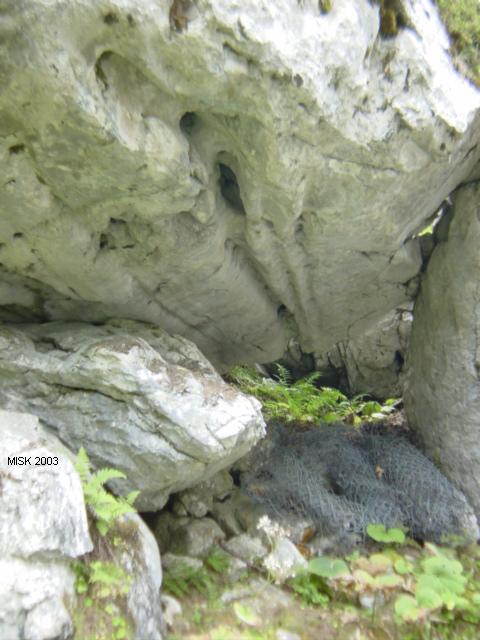 Sperrzaunreste unter einem Felsen