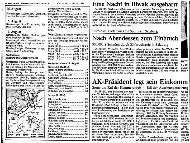 Wetter auf dem Untersberg am 14 / 15 August 1987