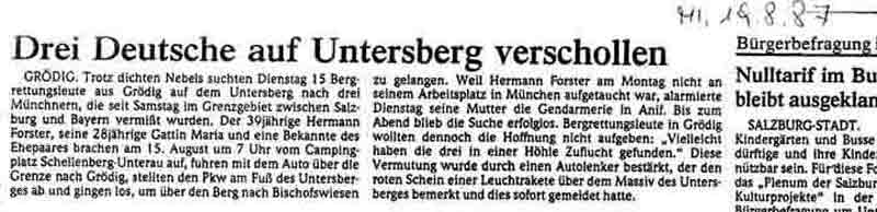 3 deutsche verschollen auf dem Untersberg 1987
